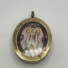 ANTIQUE VERY RARE RELIGIOUS VIRGIN MARY  CHURCH GLASS PENDANT HOLY picture