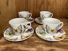 Neiman Marcus set (4) Butterfly Tea Cups saucers 8 oz 2.75