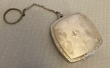 1920s Art Deco Compact Vanity Case Flapper Finger Ring Chain Engine Turned Metal picture