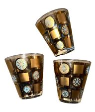 3 Vintage MCM Culver Carnival  22k Gold Turquoise  Glassware  3.5