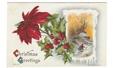 1910 Poinsettia Country Scene Cabin Snow Wm Miller Embossed Christmas Postcard picture