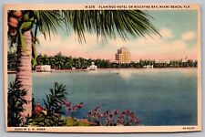 Flamingo Hotel Biscayne Bay Miami Beach Florida FL Linen Postcard PM Cancel WOB picture
