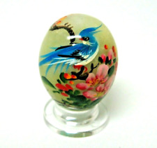 Unique JADE STONE mini egg hand painted BLUE BIRD floral+ stand picture