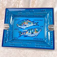 Hermes Paris Cigar Ashtray Change Tray Blue Fish Porcelain Platinum Rim picture