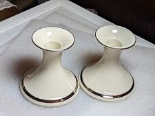 Vintage Mint Pair Lenox Cream  Silvertone 1970's Candlestick Holders Made USA picture