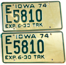 Vintage 1974 Iowa Truck License Plate Set Man Cave EL 5810 Wall Decor Collectors picture