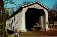 Vintage 1950s Green Sergeant's Covered Bridge Wickecheoke New Jersey NJ Postcard picture