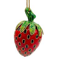 Value Arts Cloisonne Strawberry Hanging Ornament Red, Green & Gold picture