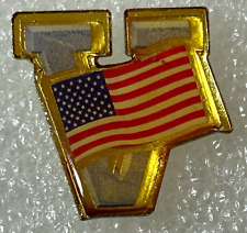 Vintage V Victory Veteran American Flag Enamel Lapel Hat Pin picture