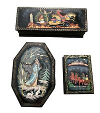 Vintage Russian Lacquer Hand Painted Small Boxes Lot of 3 *READ DESCRIP* picture