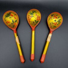 Khokhloma/Hohloma Vintage Russian USSR Wooden Table Spoons Set of 3 - 8in Length picture