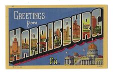 Postcard PA Greetings from Harrisburg Pennsylvania Large Letter Linen 1940s picture