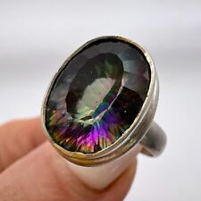 VINTAGE STERLING SILVER 925 Women's Jewelry Ring Stone Mystic Topaz Signed S7.5 picture