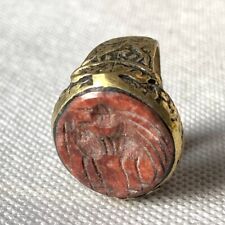 GENUINE ANCIENT RARE BRONZE RING ENGRAVED WITH SYMBOLS ARTIFACT AUTHENTIC picture