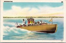 Speedboating - c1930s Linen Postcard picture