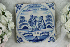 Antique 18thc DELFT pottery tile ceramic Bible religious scene  picture
