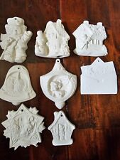 Vintage 1970s Ceramic Christmas Tree Ornaments Unpainted Set of 8 picture