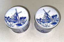 2 Vintage Netherlands Dutch Windmill Cookie Tins Stroopwafels Blue and White picture