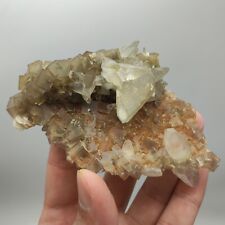 Natural irridescent Double Sided Cubic Fluorite Crystal With Dogtooth Calcite picture
