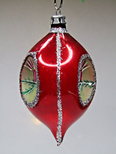 Vintage Glass Pictured Triple Indent Drop Christmas CANDLE Ornament Poland Red picture