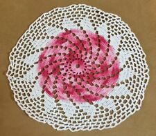 Vintage Round Hand Crocheted Doily, Medium, Pink & White, Pinwheel Design picture