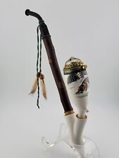 Antique 19 Century German Porcelain Long Stem Smoking Pipe w/Painted Fox In Snow picture