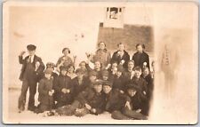 Group Of People Snowballs Photograph Family Winter Season RPPC Postcard picture