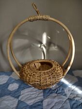 Vintage Large Boho  Wicker Hanging Basket  21” Tall 16” Wide At The Widest Part picture