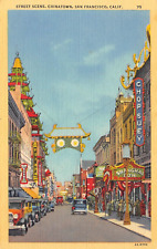 D2264 Street Scene, Chinatown, San Francisco, CA - 1932 Teich Linen Postcard picture