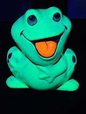 Mid Century Day glow Neon Chalkware Frog  Bank Carnival Prize Green VTG. 5