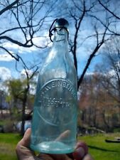 1880s A. Weinbender of WEST TROY NY Embossed AQUA Blob Top with WIRE BAIL Cap picture