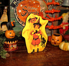 Primitive Vtg Style Halloween Witch Jack O Lantern Dummy Board Door Stop Sign picture