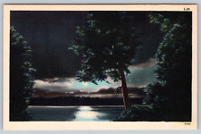 c1930s Night View Lake Reflection Moon Vintage Postcard picture