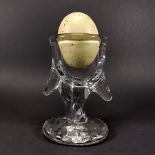 Unusual Whimsical Hand Blown Clear Glass Egg Cup Anthropomorphic Arms & Legs picture