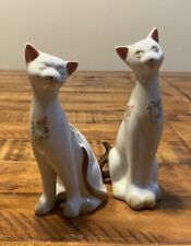 Vintage Andrea by Sadek Pair of Cats White Porcelain Cat Fig. Pink Flowers New picture