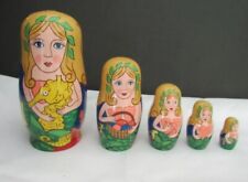 HAND PAINTED LACQUERED WOOD MERMAIDS SET OF 5 NESTING DOLL BOXES VINTAGE picture