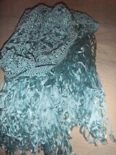 Mexican Chiapas macrame shawl gorgeous shimmery aqua blue picture