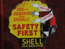 VINTAGE SHELL GASOLINE SAFETY FIRST GAS OIL PORCELAIN ENAMEL METAL SIGN  6