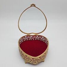 Hollywood Regency Filigree Jewelry Box Heart Shaped Gold Tone Large 7