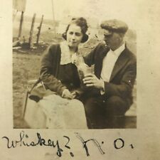 Vintage Sepia Photo Young Couple Man Woman Whiskey No Bottle Drinking Alcohol picture