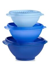 Tupperware New Classic Servalier Bowls Set of 3 Shades of Blue Serving & Storage picture