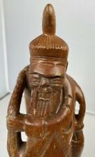 Oriental Carved Wood Elder Man Chinese Figure Statue Asian Wooden Carving Beard picture