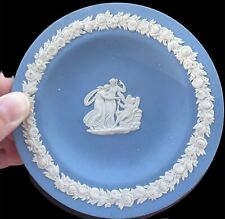 Vintage Wedgwood Blue Jasperware 1950s Trinket Ring Dish  Two Muses & Angel 4⅜