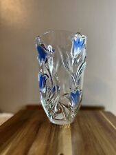 Vintage Mikasa Bluebell Crystal Vase Clear/Blue/Green 8