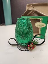 Vintage Laurence Miniature Green Bayberry Hurricane Candle Boxed Glitter W/Box picture