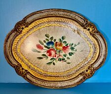 VTG Italian Wood Tray Hand Painted Legno Lavorato A Mano Wood Gold Leaf Tray picture