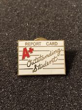 Vintage Outstanding Student A+ Report Card Gold Tone White & Red Lapel Pin picture