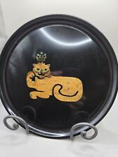 Vintage Mid Century Couroc Lion Cat King Crown Jewels Bar Serving Plate 10.5” picture