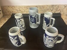 Gerz German beer steins Ceramic set of 5, blue and grey in color. not lidded. picture