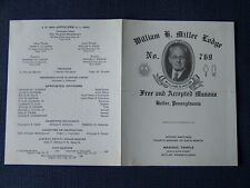 Butler Pennsylvania PA William H Miller Lodge Free Mason 769 Masonic 1952 picture
